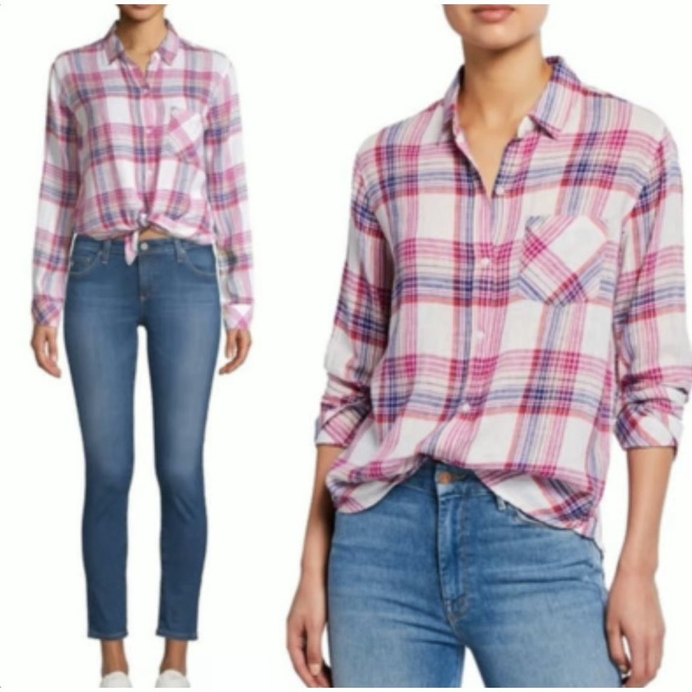45. Rails Linen Blend Button Plaid Shirt